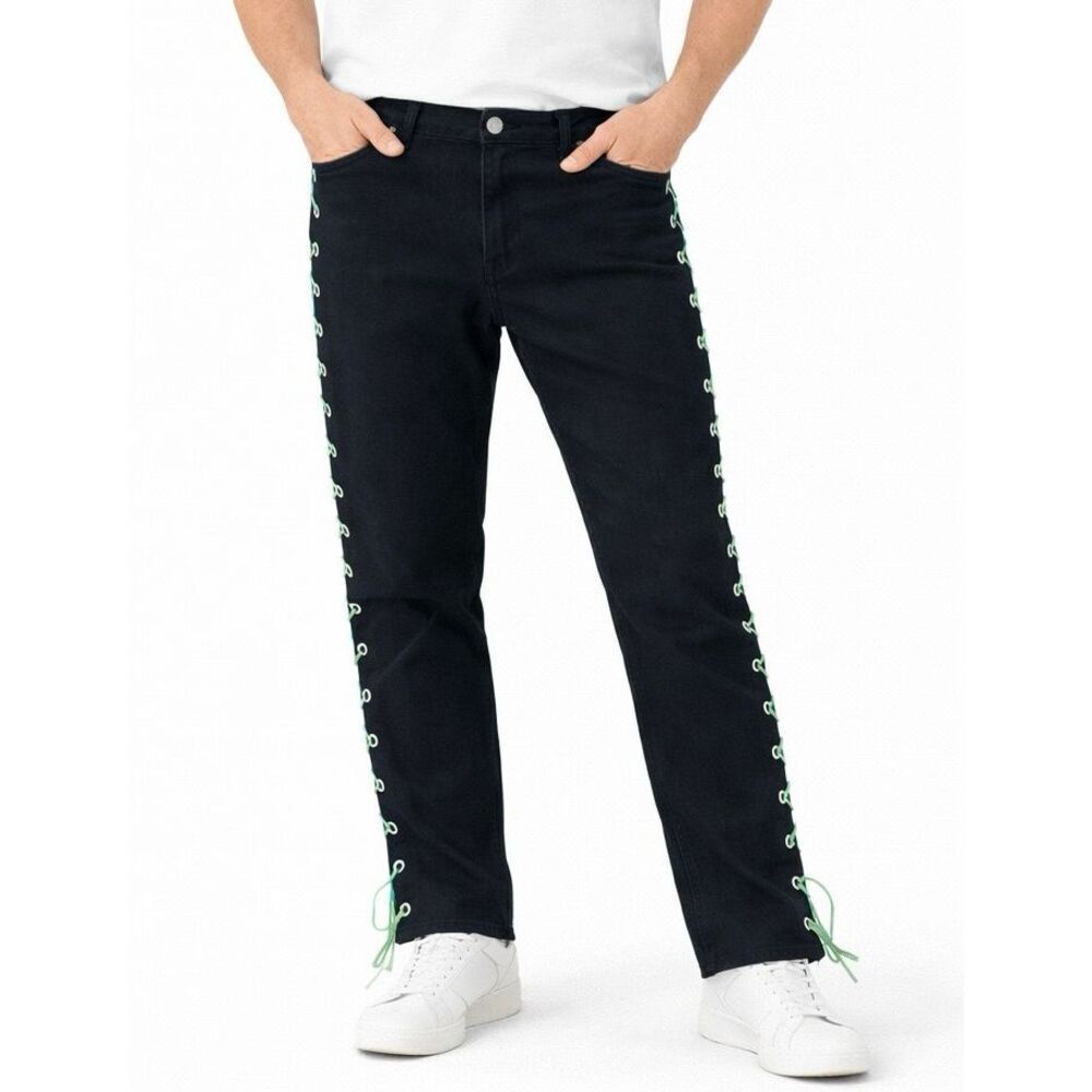 EPTM NWT the perfect example black neon lace up jeans 34